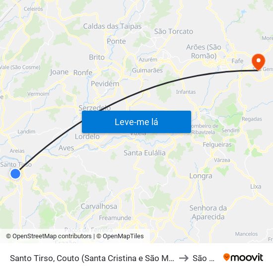Santo Tirso, Couto (Santa Cristina e São Miguel) e Burgães to São Gens map