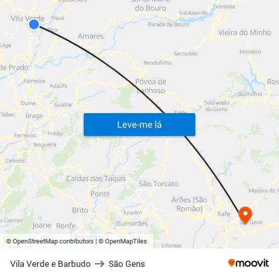 Vila Verde e Barbudo to São Gens map