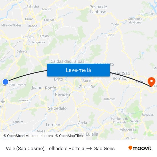 Vale (São Cosme), Telhado e Portela to São Gens map