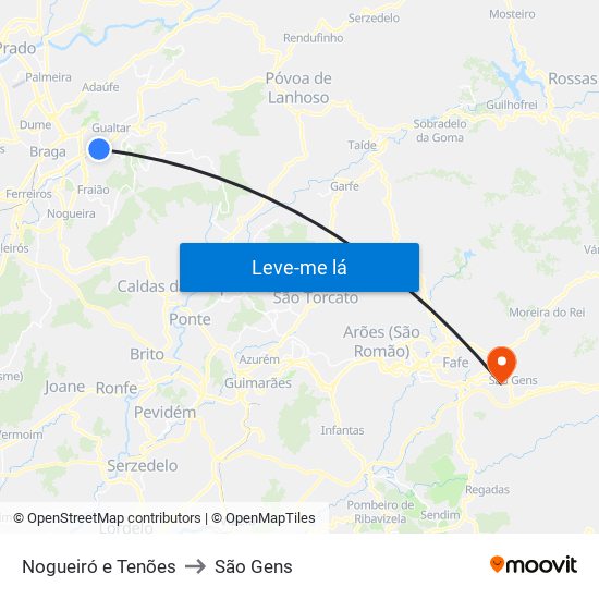 Nogueiró e Tenões to São Gens map