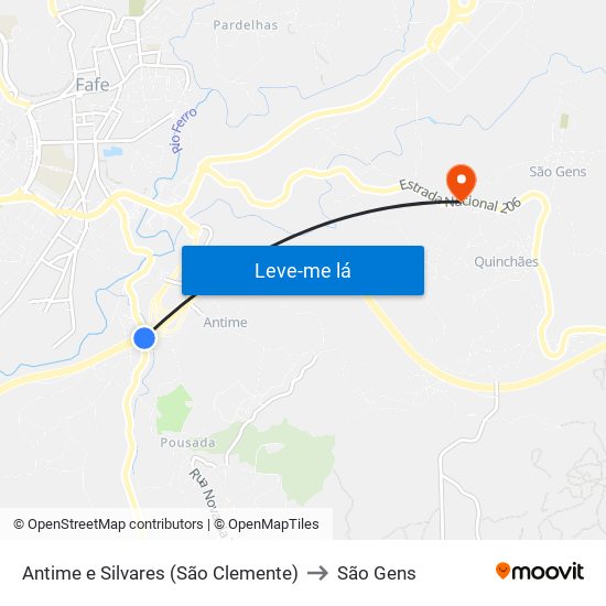 Antime e Silvares (São Clemente) to São Gens map