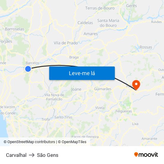 Carvalhal to São Gens map