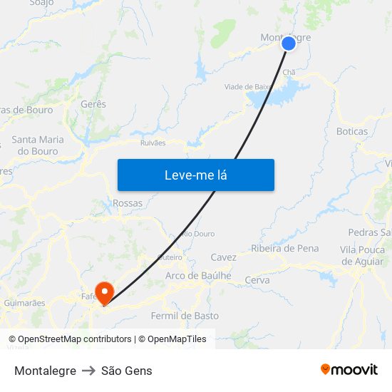 Montalegre to São Gens map