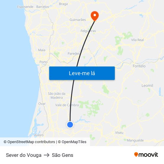 Sever do Vouga to São Gens map