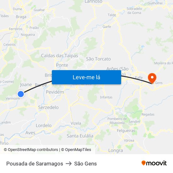 Pousada de Saramagos to São Gens map