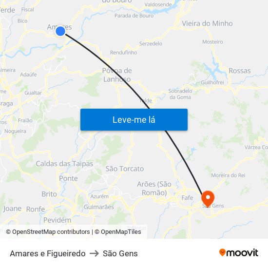 Amares e Figueiredo to São Gens map