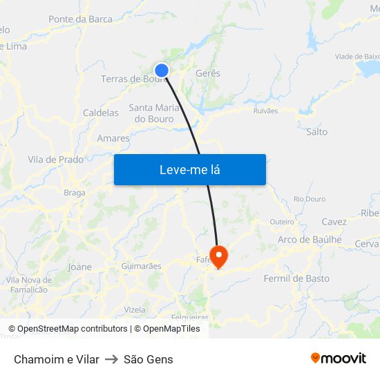 Chamoim e Vilar to São Gens map