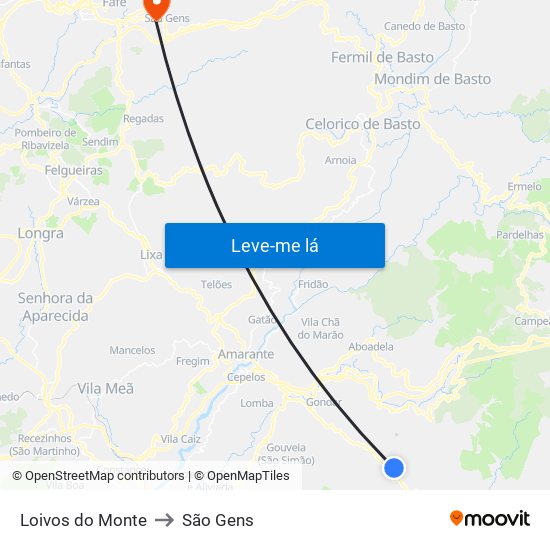 Loivos do Monte to São Gens map