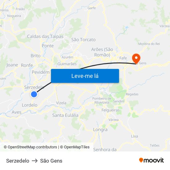 Serzedelo to São Gens map