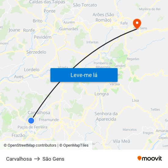 Carvalhosa to São Gens map