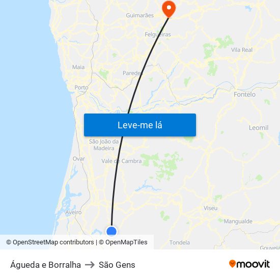 Águeda e Borralha to São Gens map