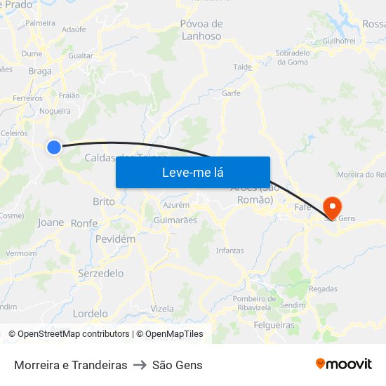 Morreira e Trandeiras to São Gens map