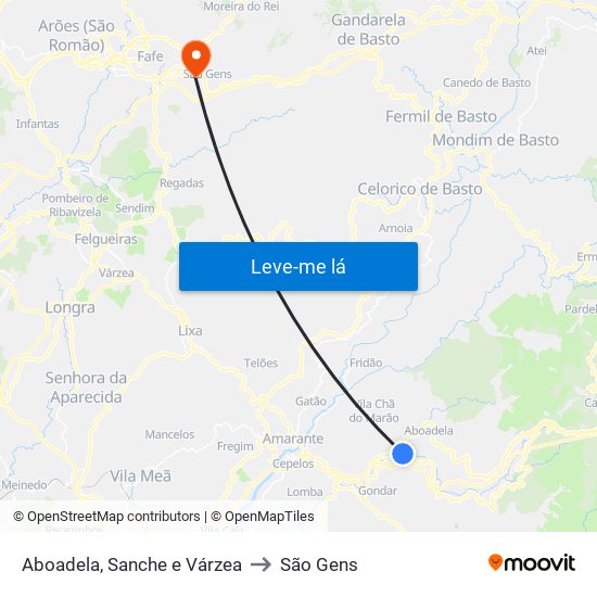 Aboadela, Sanche e Várzea to São Gens map