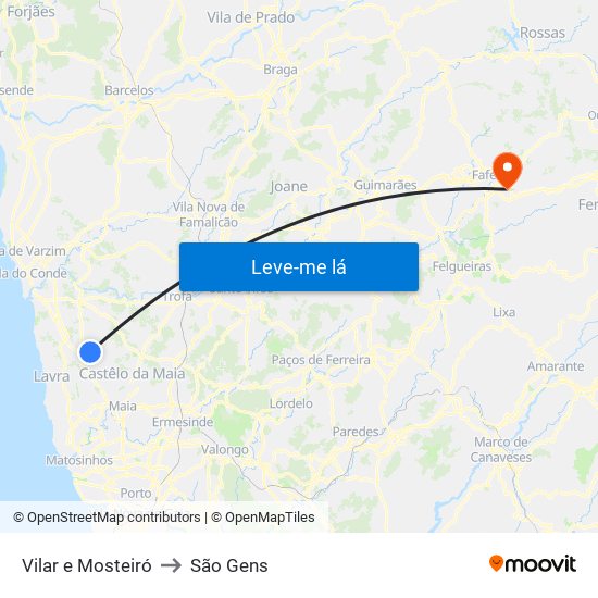 Vilar e Mosteiró to São Gens map