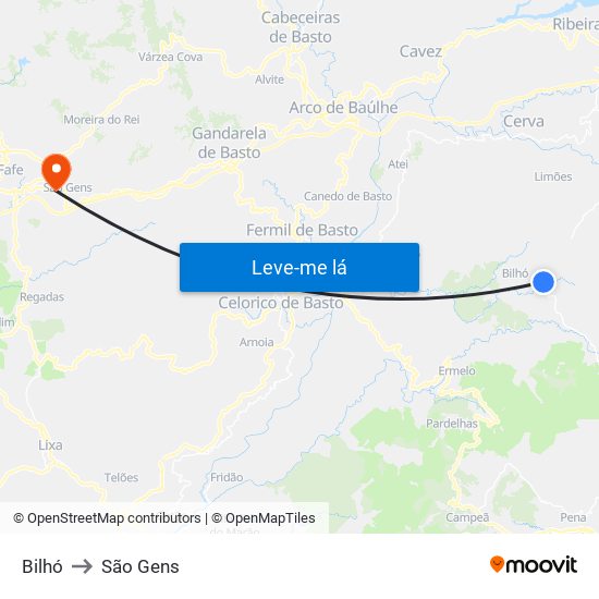 Bilhó to São Gens map