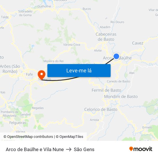 Arco de Baúlhe e Vila Nune to São Gens map