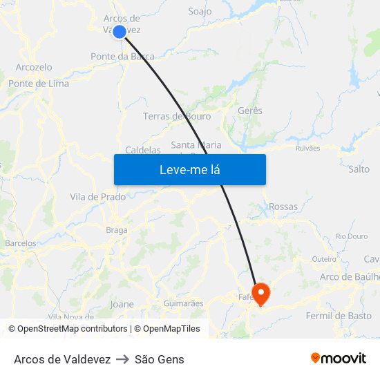 Arcos de Valdevez to São Gens map