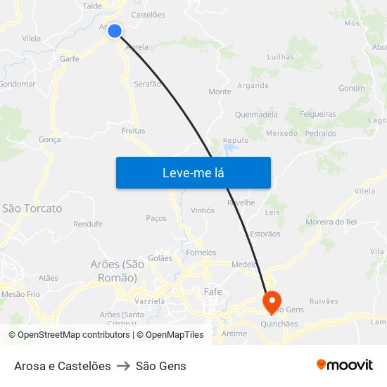 Arosa e Castelões to São Gens map