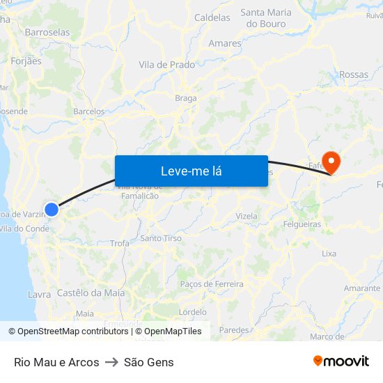 Rio Mau e Arcos to São Gens map