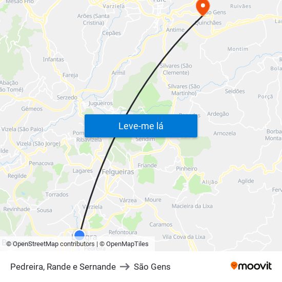 Pedreira, Rande e Sernande to São Gens map