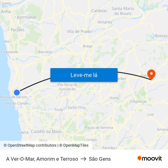 A Ver-O-Mar, Amorim e Terroso to São Gens map