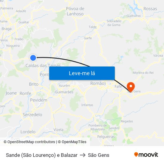 Sande (São Lourenço) e Balazar to São Gens map