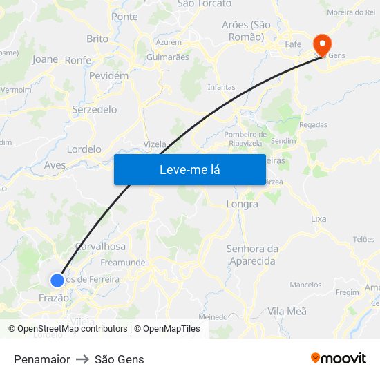 Penamaior to São Gens map