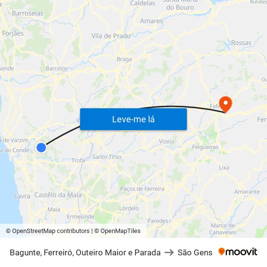 Bagunte, Ferreiró, Outeiro Maior e Parada to São Gens map