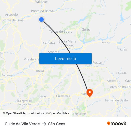 Cuide de Vila Verde to São Gens map