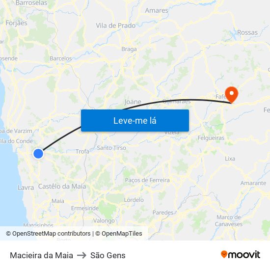 Macieira da Maia to São Gens map