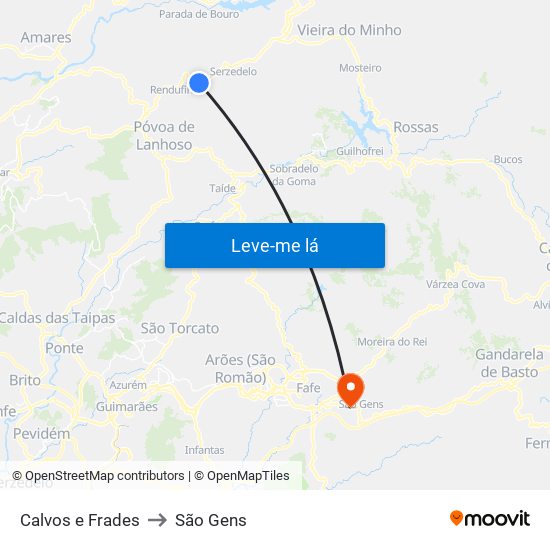 Calvos e Frades to São Gens map