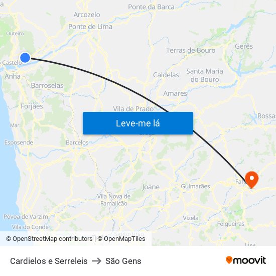 Cardielos e Serreleis to São Gens map