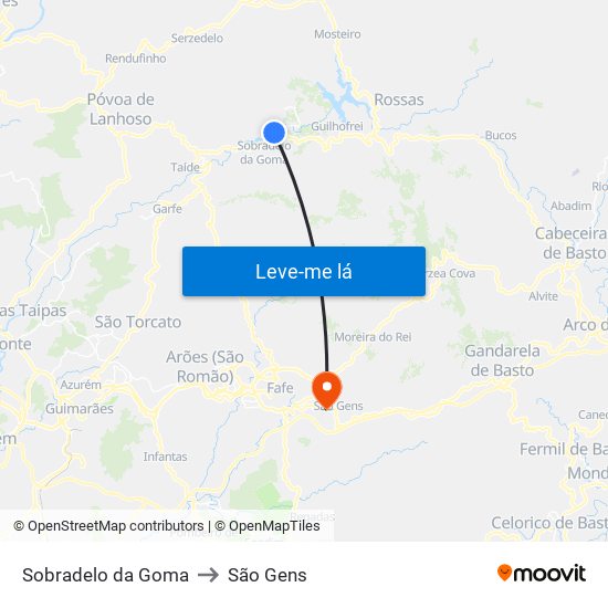 Sobradelo da Goma to São Gens map