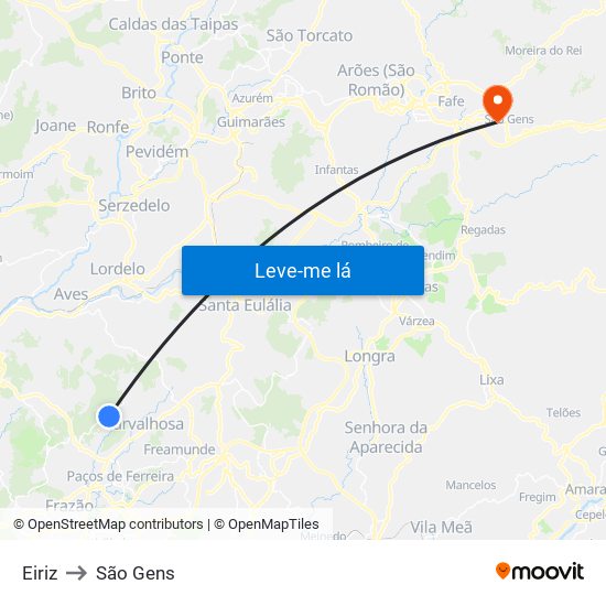Eiriz to São Gens map