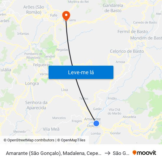 Amarante (São Gonçalo), Madalena, Cepelos e Gatão to São Gens map