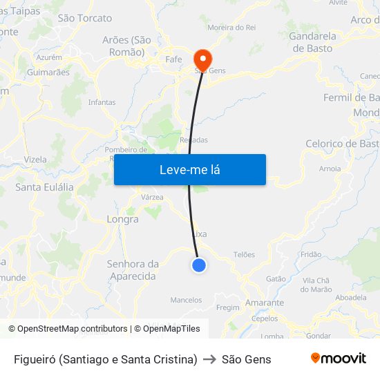 Figueiró (Santiago e Santa Cristina) to São Gens map