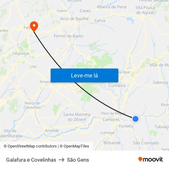 Galafura e Covelinhas to São Gens map