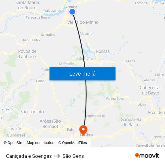 Caniçada e Soengas to São Gens map