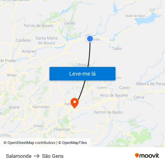 Salamonde to São Gens map