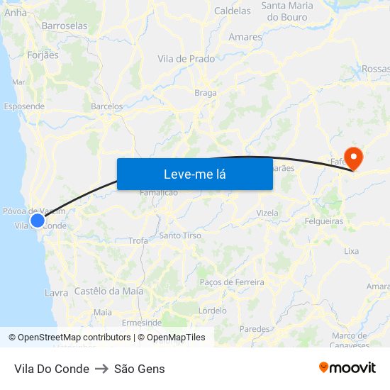Vila Do Conde to São Gens map