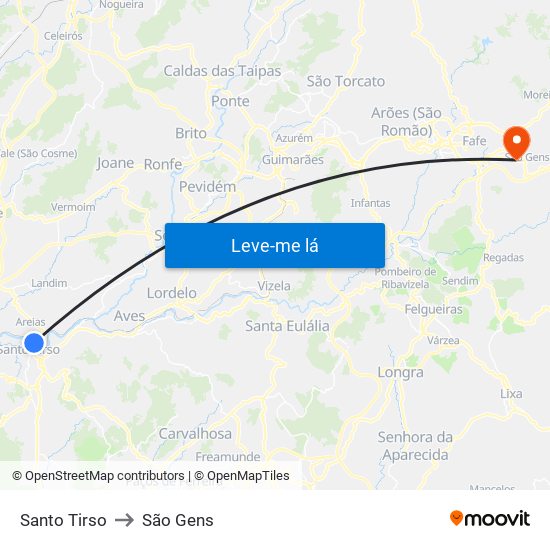 Santo Tirso to São Gens map