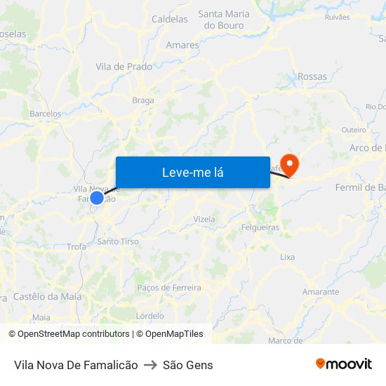 Vila Nova De Famalicão to São Gens map