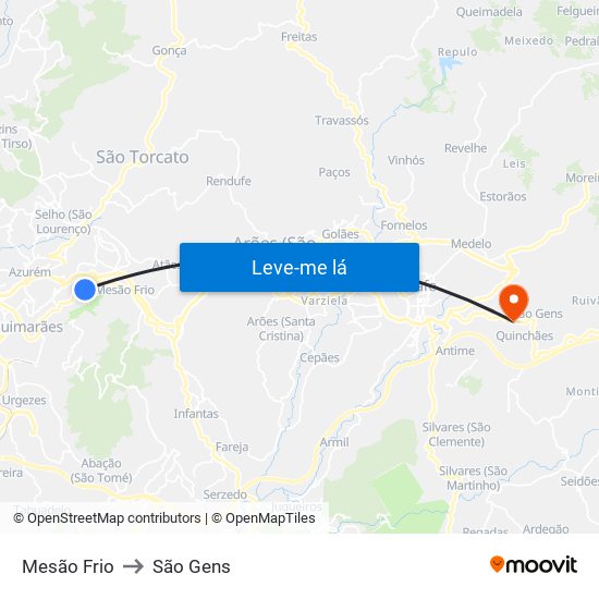 Mesão Frio to São Gens map