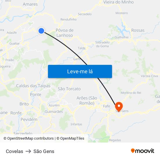 Covelas to São Gens map