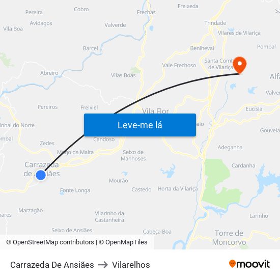 Carrazeda De Ansiães to Vilarelhos map