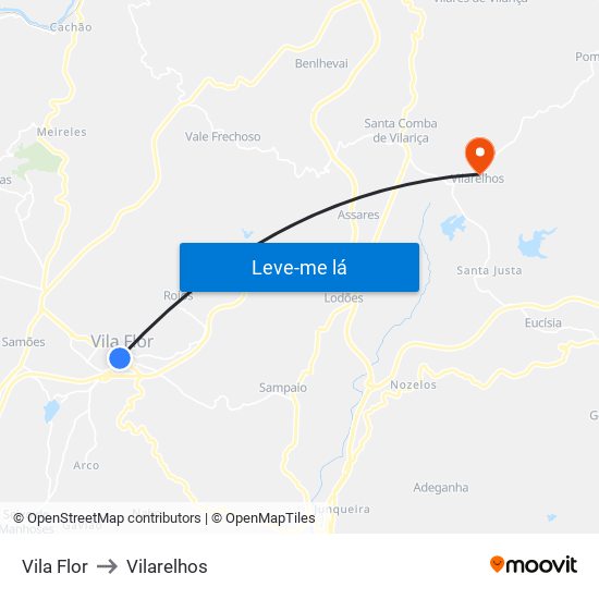 Vila Flor to Vilarelhos map