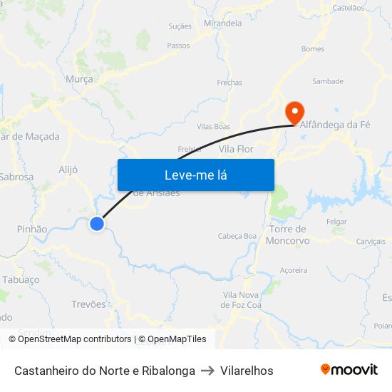 Castanheiro do Norte e Ribalonga to Vilarelhos map