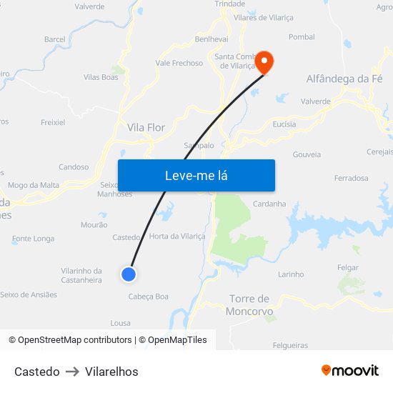 Castedo to Vilarelhos map