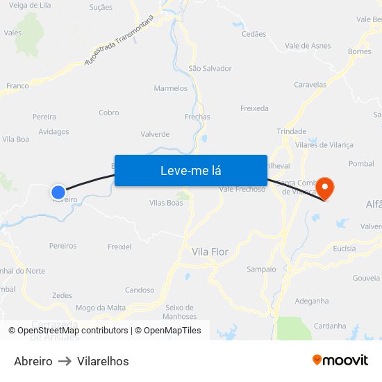 Abreiro to Vilarelhos map