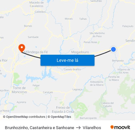 Brunhozinho, Castanheira e Sanhoane to Vilarelhos map